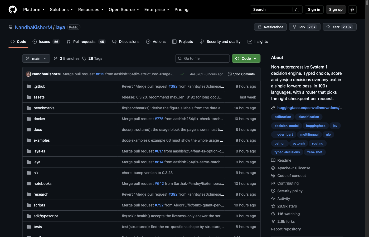 Laya GitHub 저장소 — 공개 2주 만에 스타 2.9만 개, Apache-2.0 라이선스