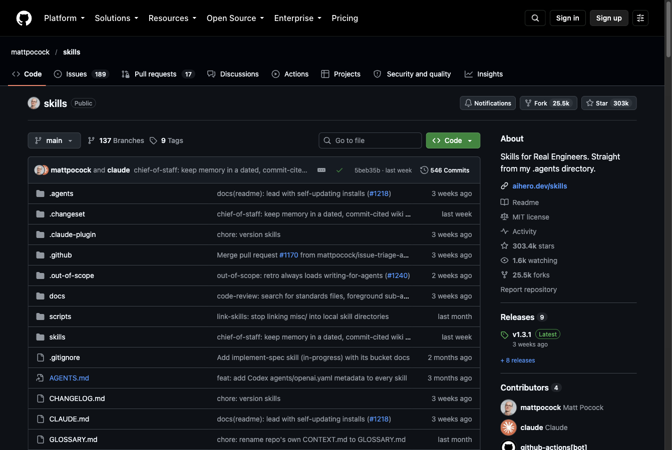 mattpocock/skills GitHub 저장소 첫 화면